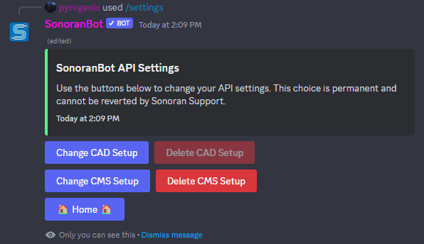 SonoranBot - API Settings